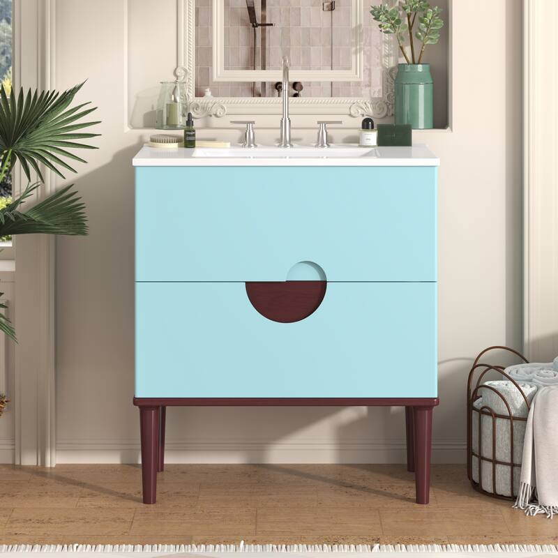 Bathroom Vanity with Sink Combo Set, Single Vanity Set with 2 Drawers, Bathroom Storage Cabinet with Solid Wood Frame