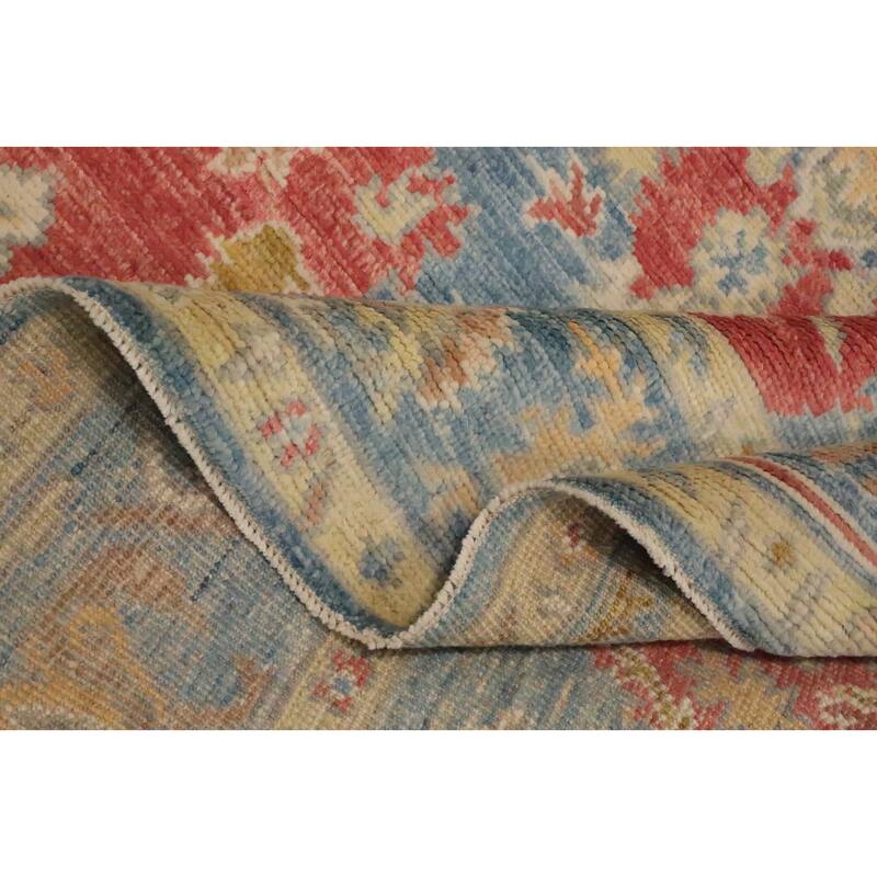 Hand Knotted Oriental 100% Wool Carpet Transitional Floral Navy Blue & Blues Oushak Area Rug - 7' 2'' X 5' 2''