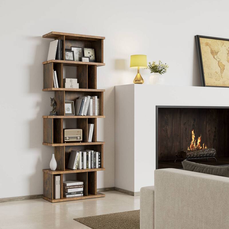 Davee Geometric Bookcase - 86.2" H x 31.3" W x 12.5" D - Antique Rustic Wood - 86.2" H x 31.3" W x 12.5" D