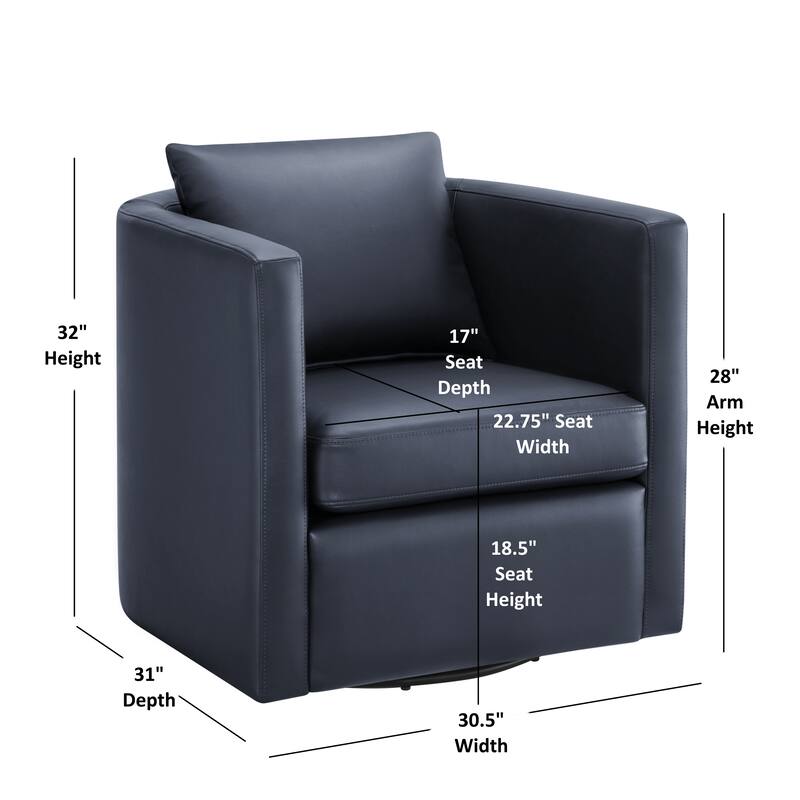 Sutton Midnight Blue Faux Leather Swivel Barrel Chair