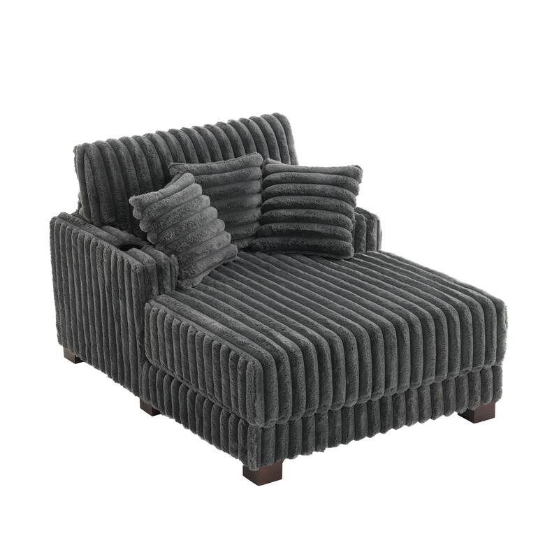 2-Piece Flannel Chaise Lounge Sofa Bed Set with Cup Holder