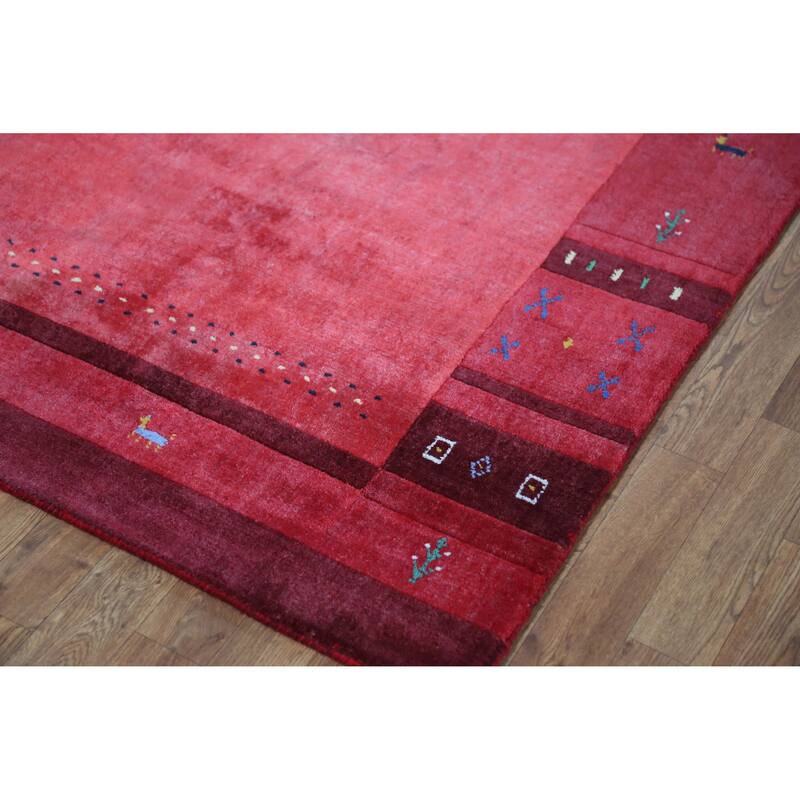 Animals Pink Gabbeh Indian Area Rug Hand-Knotted Wool Carpet - 5'3" x 7'7"