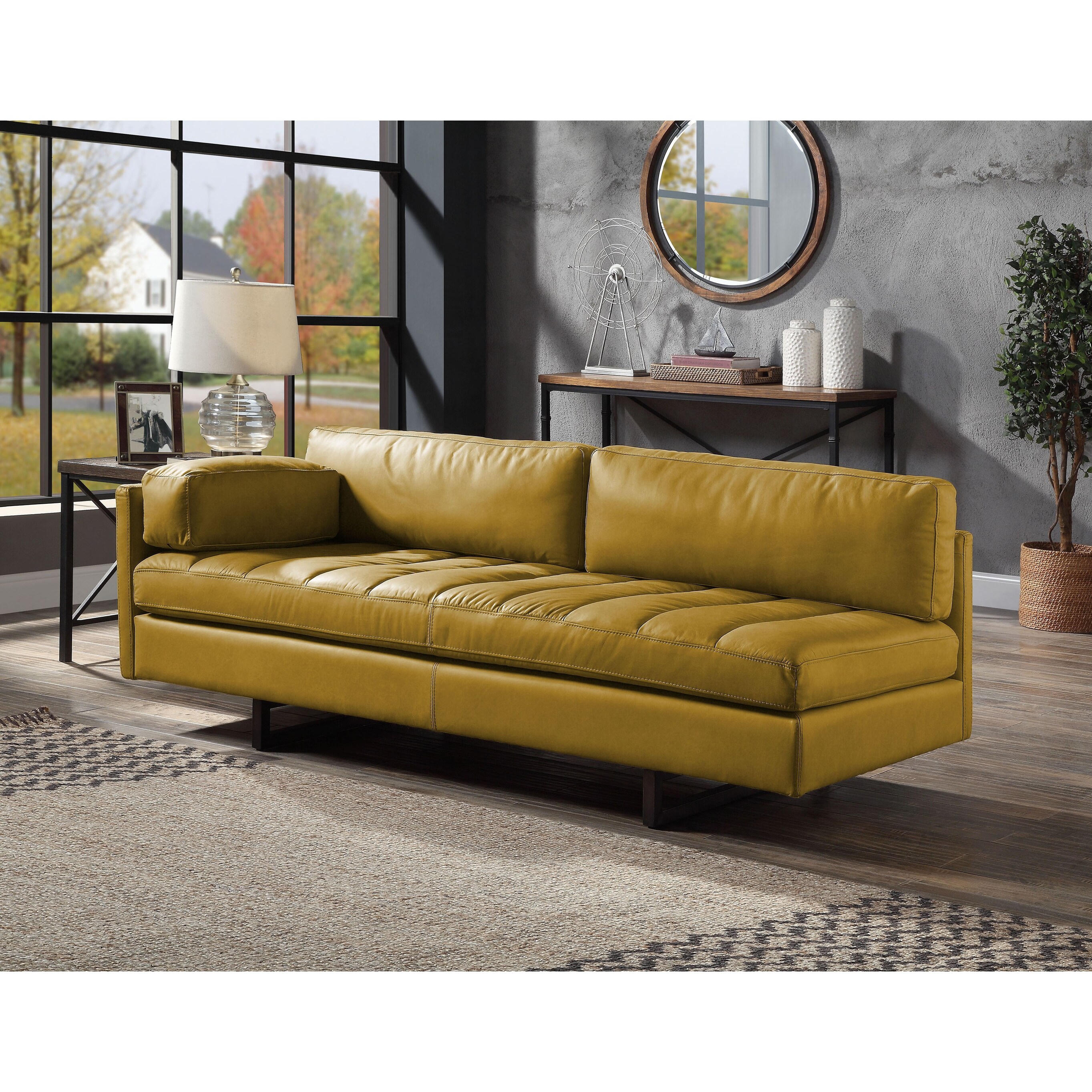 Pale yellow outlet leather sofa