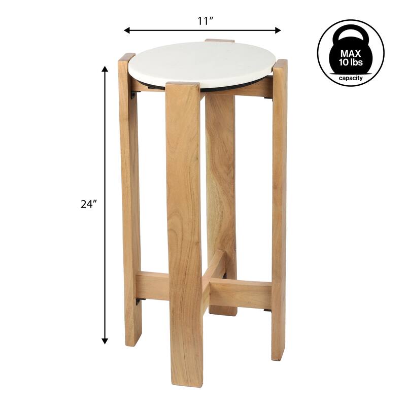 Elena 24″ Minimalist Structured Wood Drink & End Table, White Marble Round Top, By JONATHAN Y
