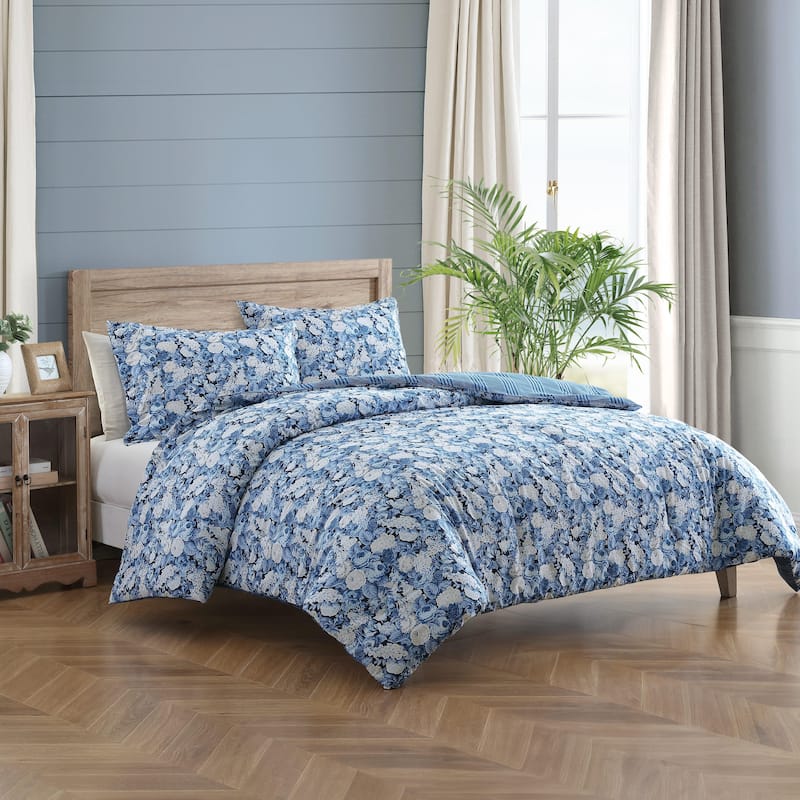 Laura Ashley Sweet Memories Cotton Reversible Blue Comforter Set