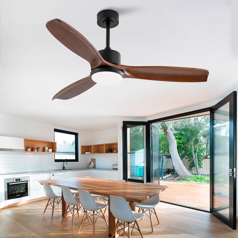 52" Wood Ceiling Fan with Lights Remote Control,Quiet DC Motor 3 Blade Ceiling Fans for Patio Living Room, Bedroom