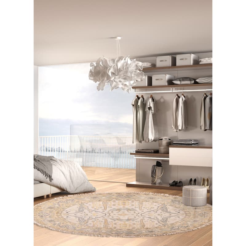 ECARPETGALLERY Hand-knotted Royal Oushak Ivory Wool Rug - 9'6 x 9'4