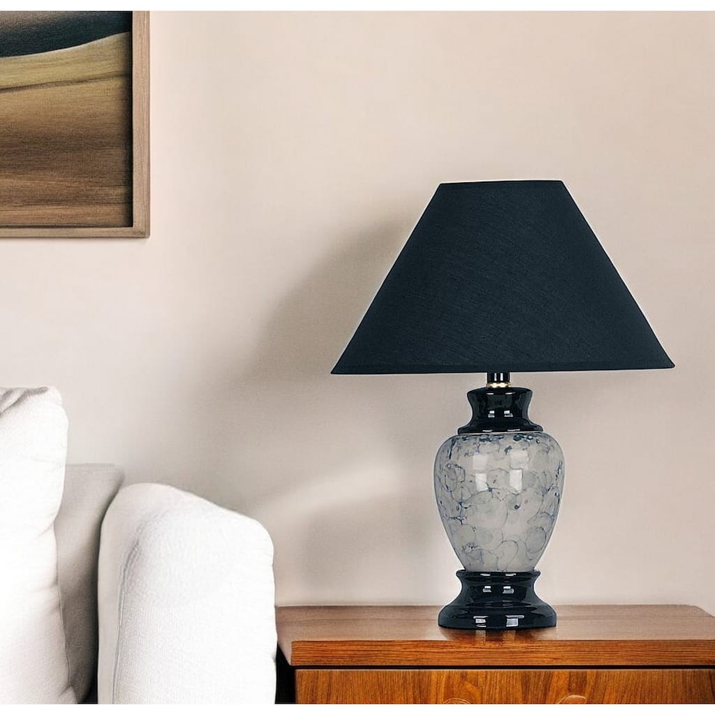 13" Modern Black Ceramic Urn Style Table Lamp with Linen Empire Shade and Glossy Finish - 13"H x 10"W x 10"D