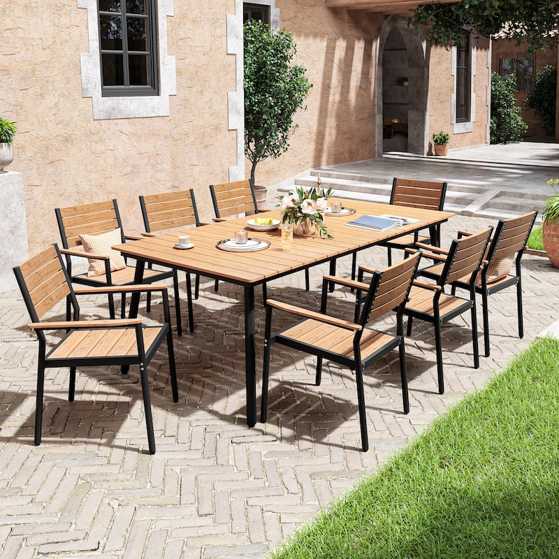 VredHom 9-Piece Outdoor Patio Dining Table Set with Stackable Chairs - Set of 9 - Brown