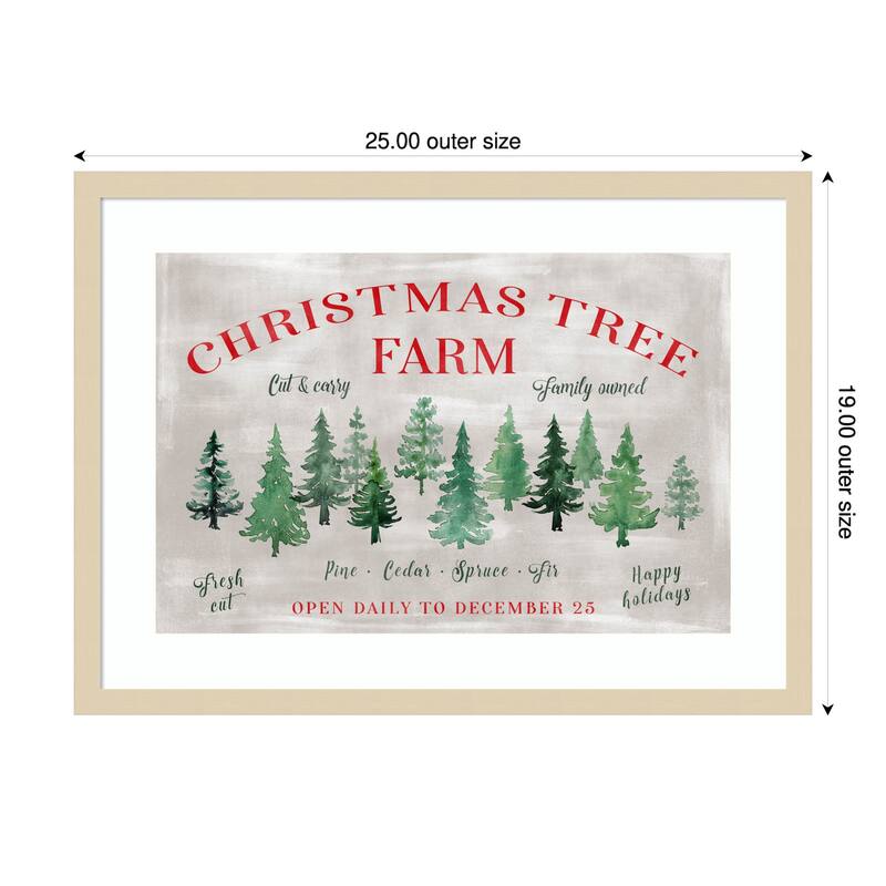 Christmas tree farm sign by Rosana Laiz Blursbyai Wood Framed Wall Art Print - 25 x 19 in