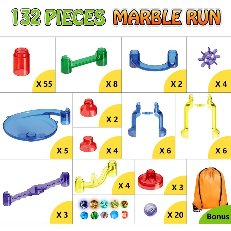 Marble Run - 132Pcs Marble Maze Game Building Toy for Kid, Marble Track ...