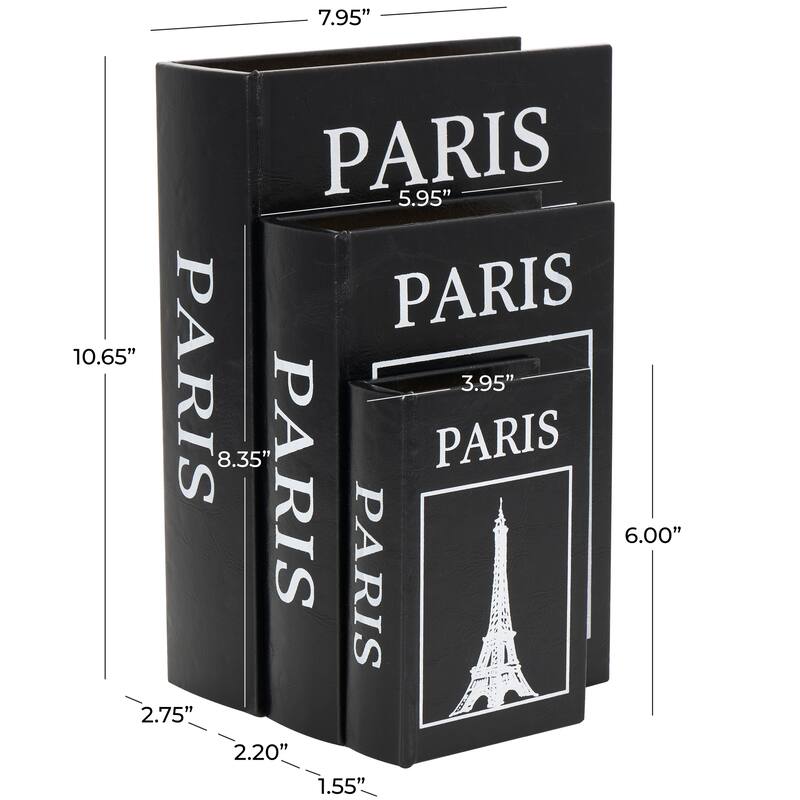 Black Wooden Paris Faux Storage Book Eiffel Tower Decorative Box (Set of 3)