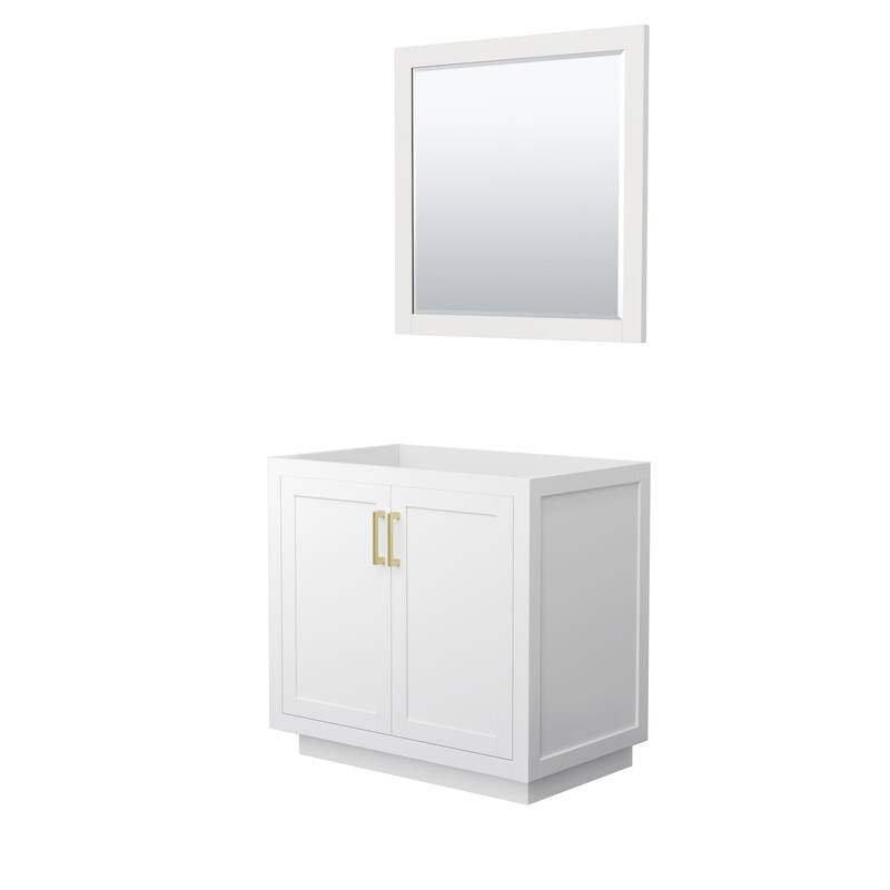 Wyndham Collection Miranda 36" Single Free Standing Vanity Cabinet - - White / Brushed Gold Hardware