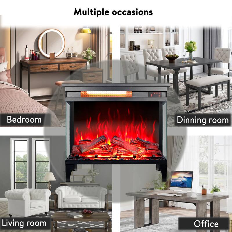 24" Freestanding Electric Fireplace with Infrared Heat, Panoramic Flame View, and Adjustable Settings - Includes Remote