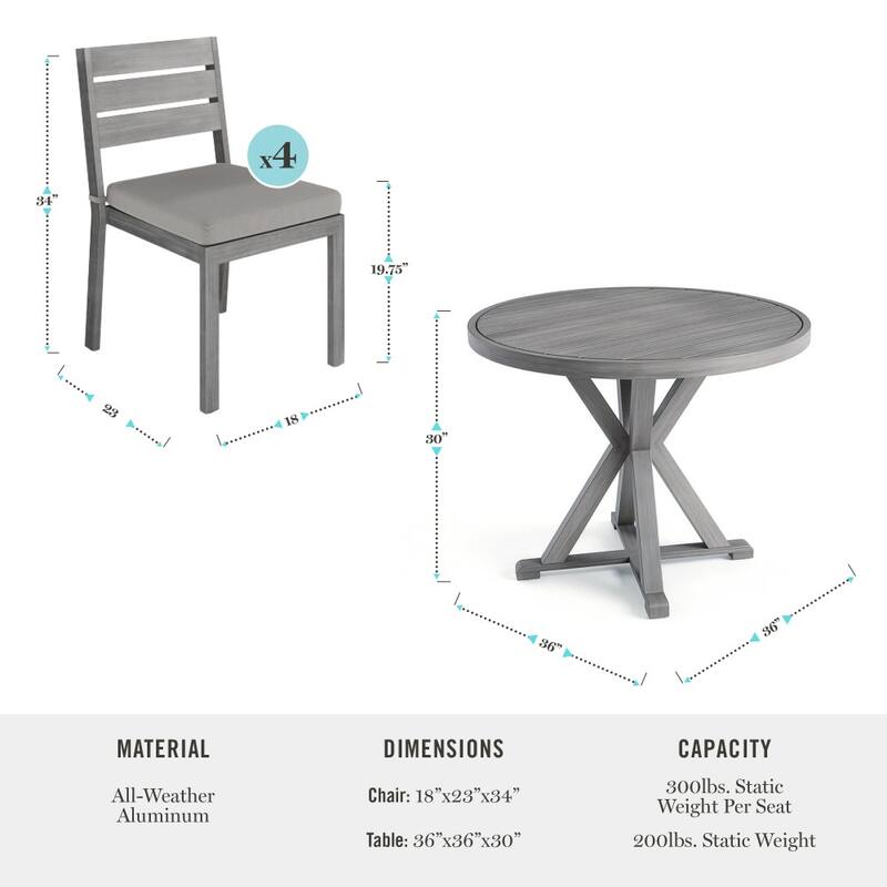 Martha Stewart All-Weather Patio Set with 36" Round Trestle Base Table and 4 Stack Chairs - 18"W x 23"D x 34"H