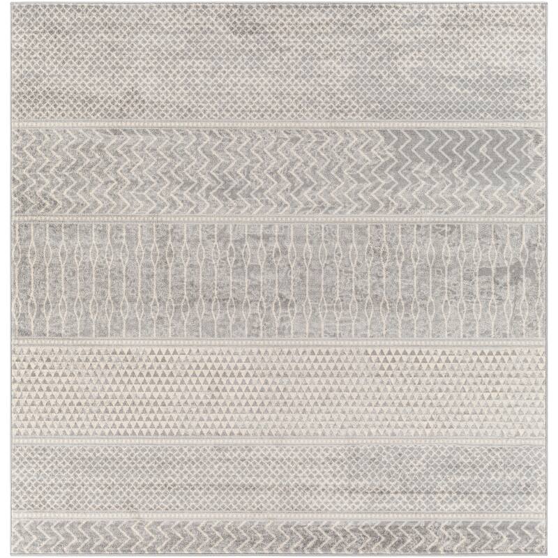 Livabliss Lovato Bohemian Block Print Area Rug - Medium Grey - 6'7" Square
