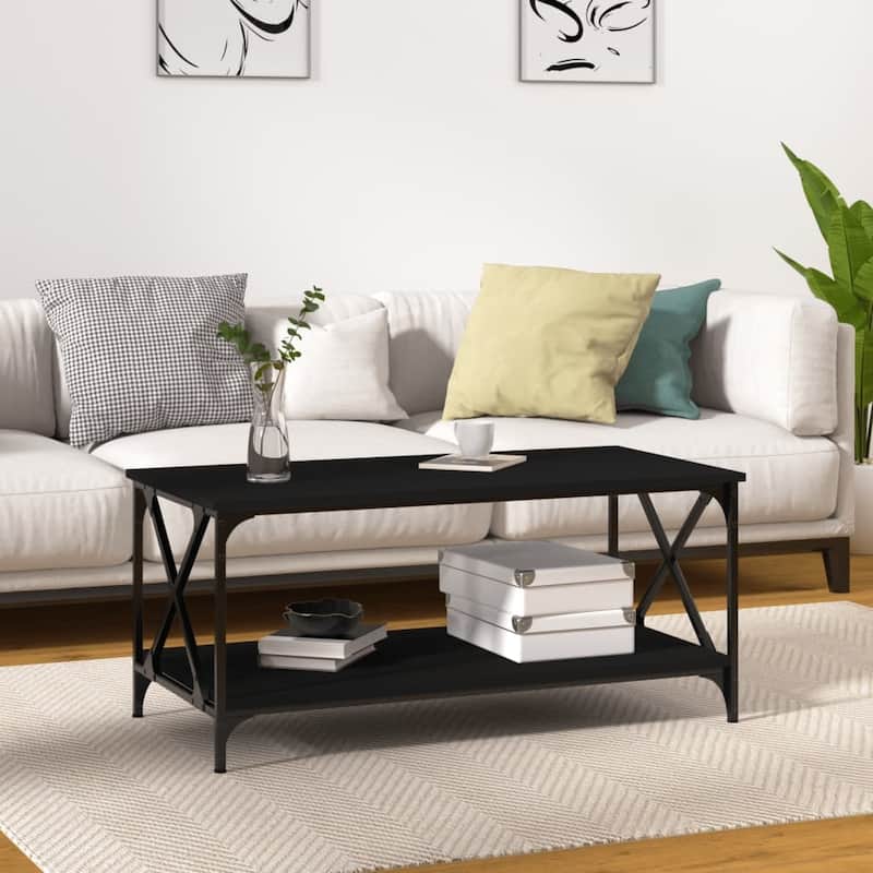 vidaXL Coffee Table Accent Side Table for Living Room Engineered Wood and Iron - 39.4" x 19.7" x 17.7" (L x W x H) - Black
