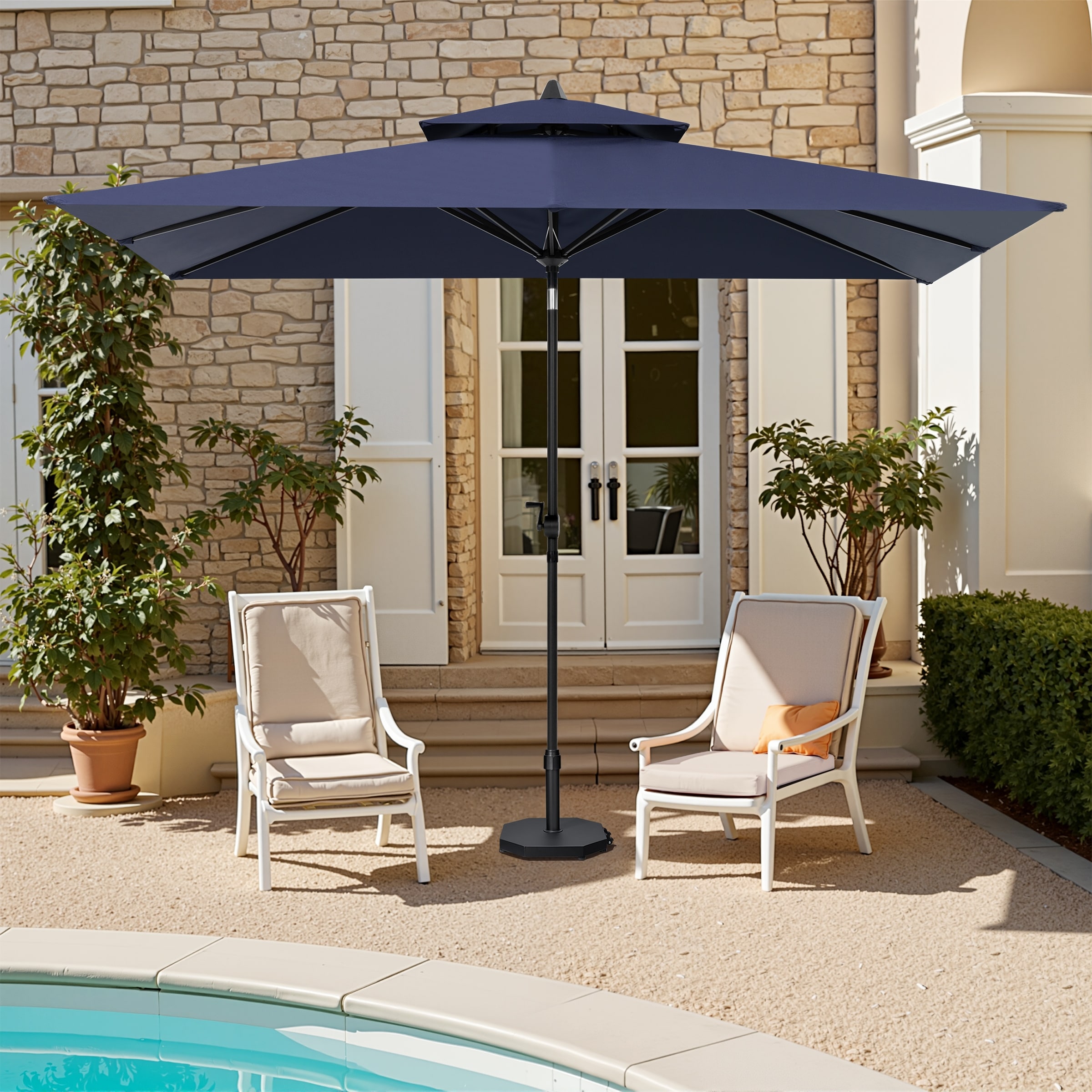 10 x 6.5 FT Double Top Patio Market Umbrella with Weighted Base with Wheels