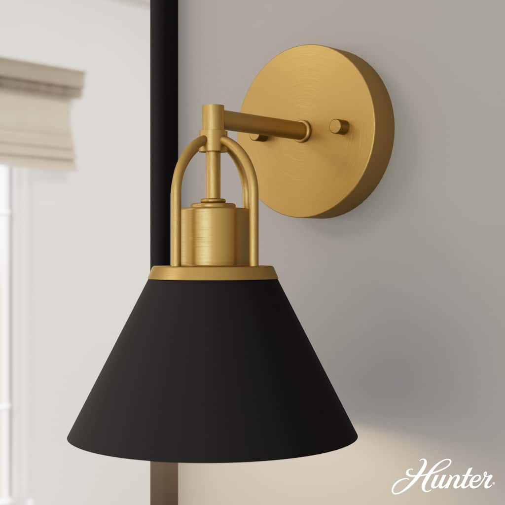 Hunter Carrington Isle Black and Luxe Gold Wall Sconce Light Fixture - Bathroom Bedroom Hallway Casual Transitional Designer