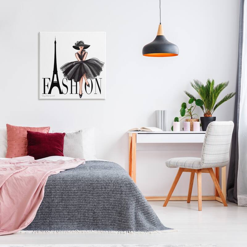 Stupell Parisian Fashion Illustration High End Design Black Dress Canvas Wall Art