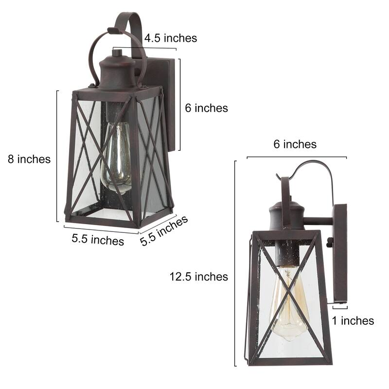 Set of 2 Modern Farmhouse Outdoor Wall Sconce Glass Patio Modern Industrial Lantern - W 5.5"xL6" H 12.75"