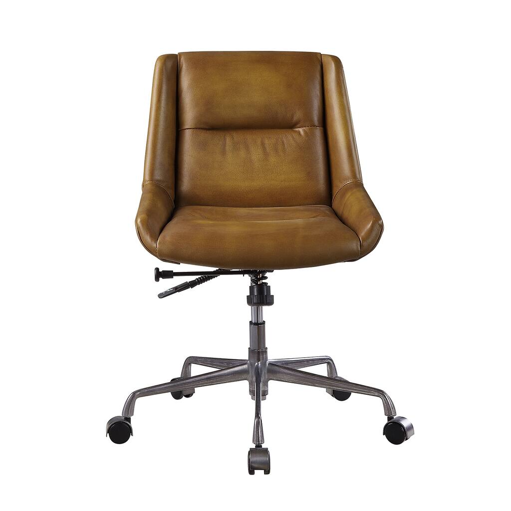 Top Grain Leather Office Chair in Saddle Brown Finish