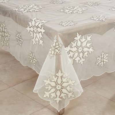 Beaded and Embroidered Winter Snowflake Tablecloth