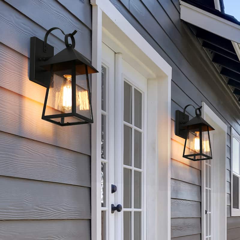 Alestair Farmhouse 2-Pack Outdoor Wall Sconces Clear Glass Exterior Lantern for Entryway/ Front Door/ Patio
