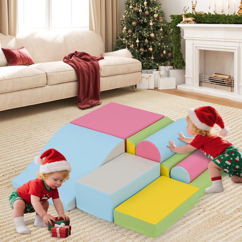 Gymax 7 Pcs Toddler Climbing Blocks w/Hook Loop Fasteners Waterproof - Multi