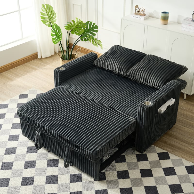 Sleeper Sofa Couch with Pull Out Bed, Convertible Sofa Bed, Loveseat Daybed with Side Pockets & USB Ports