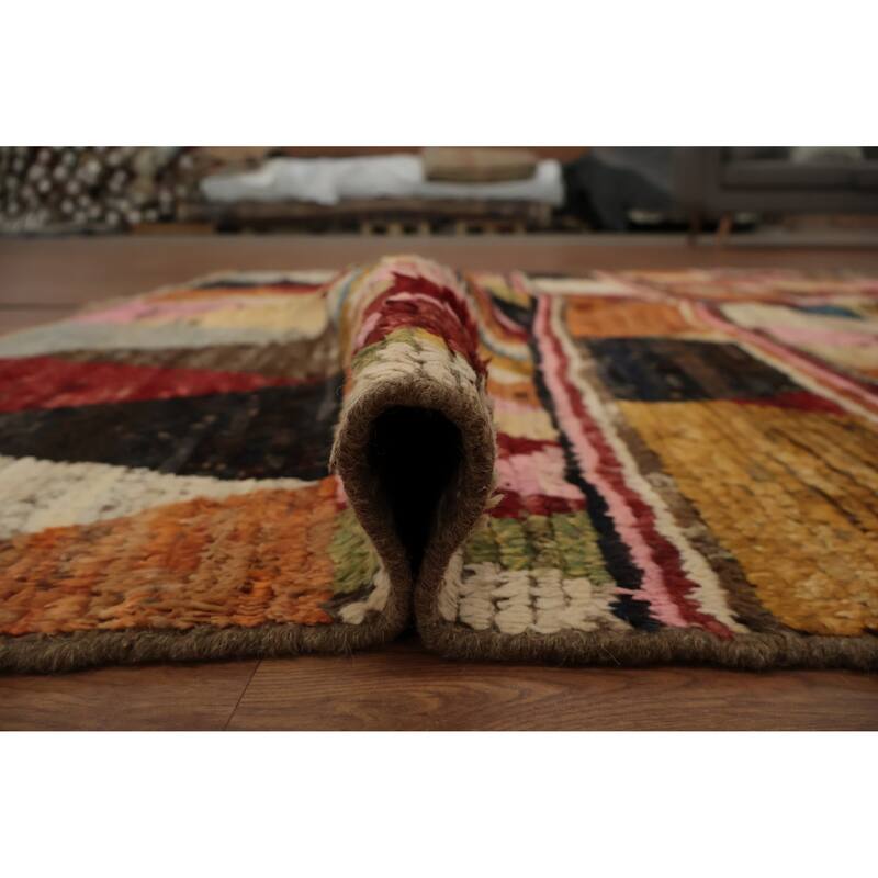 Hand Knotted Oriental 100% Wool Carpet Modern Tribal Multi-Colored Moroccan Area Rug - 9' 7'' X 6' 10''
