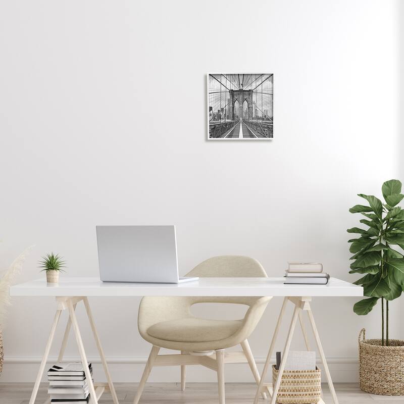 Stupell Brooklyn Bridge Black White Industrial Landscape City Architecture Framed Wall Art