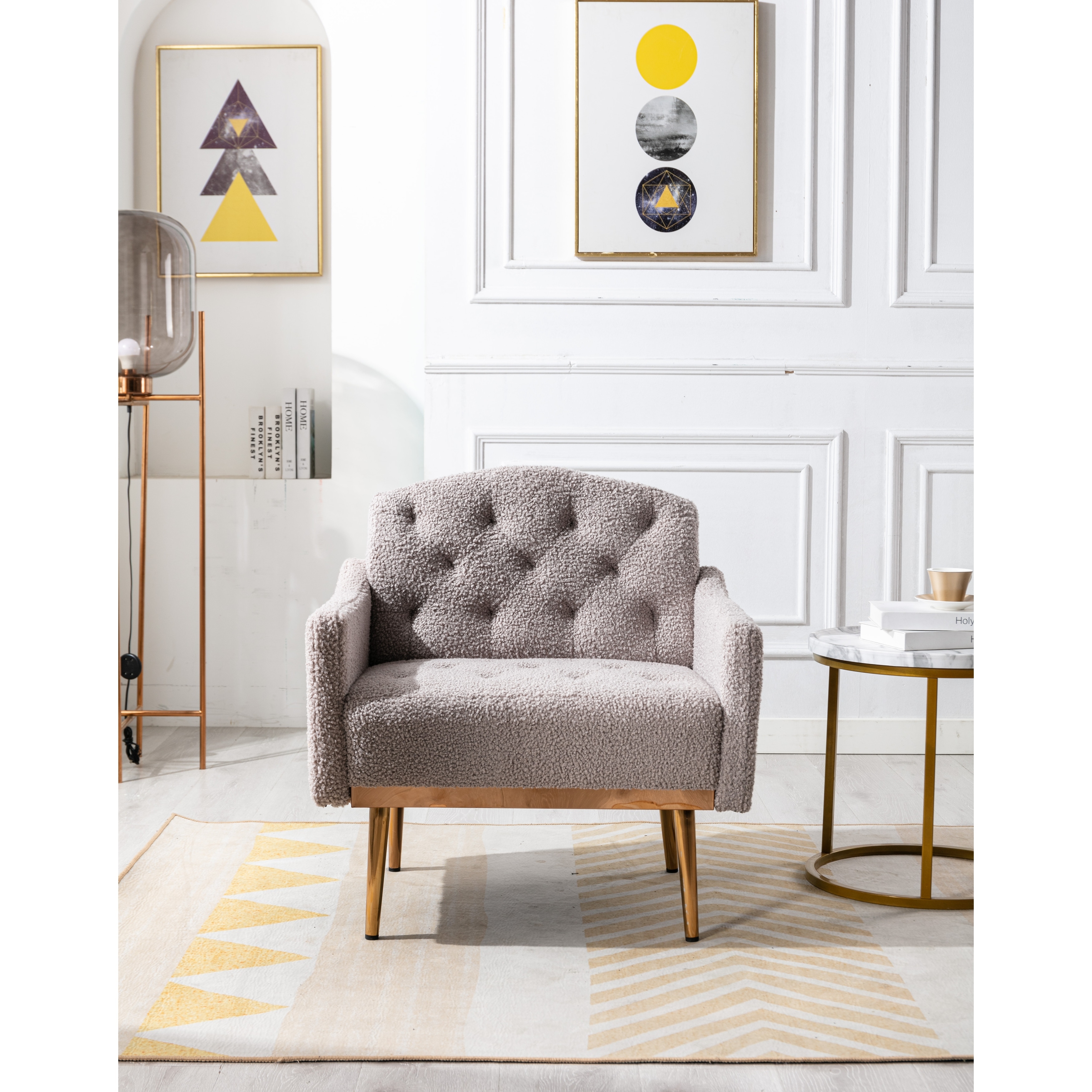 Accent Chair with Arms Modern Tufted Leisure Single Sofa with Rose
