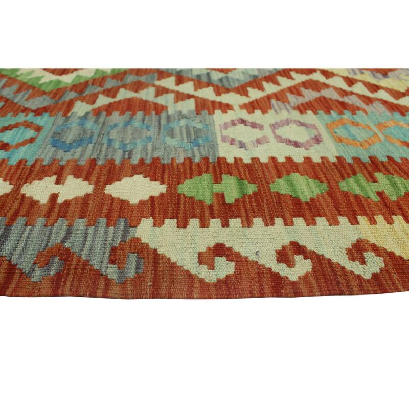Hand-Woven Sangat Kilim Nobu Rust/Green Rug - 6'6" x 9'7"