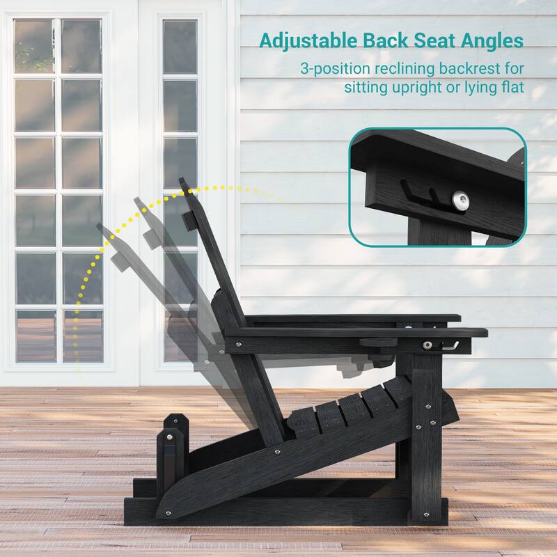 Glider Adirondack Chair 3-Position Adjustable, HDPE Wood-Like Texture