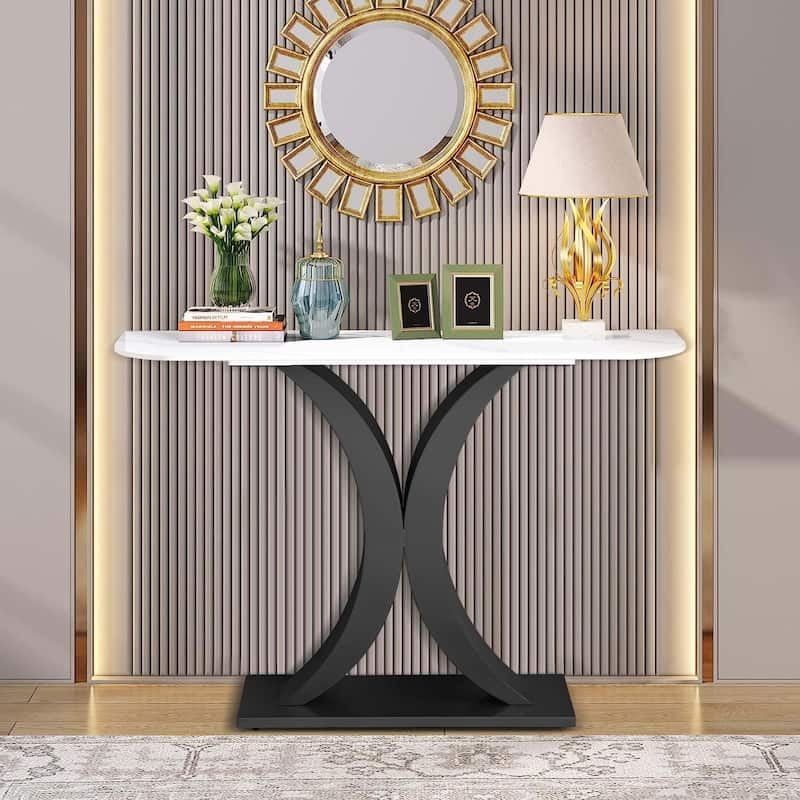 Aukfa 47 inches Modern Console Table with Geometric Metal Base