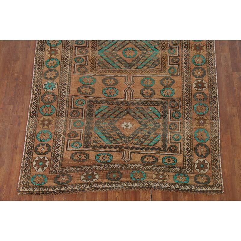 Geometric Shiraz Vintage Persian Area Rug Handmade Wool Carpet - 6'3" x 9'3"