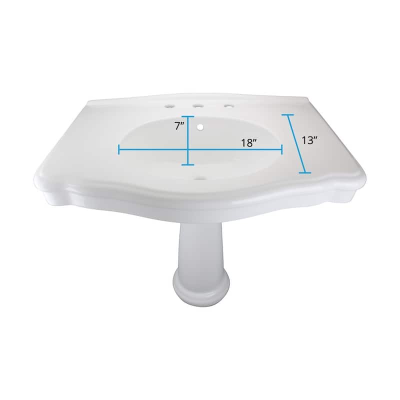 White Pedestal Sink with 8 Widespread Faucet, Overflow and P-Trap Renovators Supply