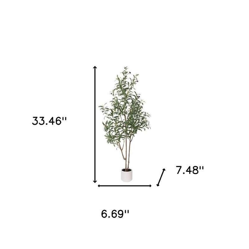 HomeRoots 63" Green Artificial Olive Tree in a White Pot - 6.69 in. x 62.99 in. x 7.48 in.