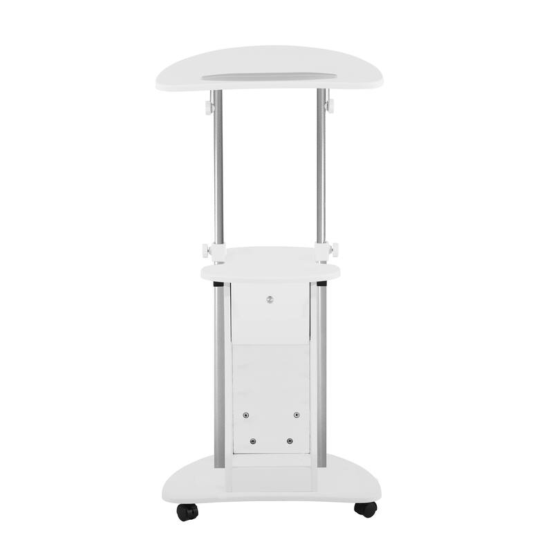 Sit-to-Stand Rolling Adjustable Laptop Cart With Storage, White