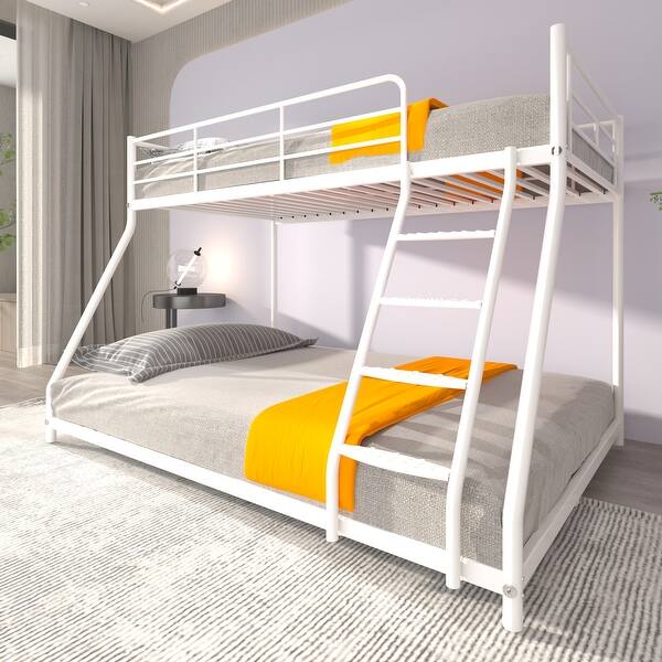 slide 2 of 9, Twin Over Full Metal Bunk Bed with Comfortable Rungs, Easy to Assemble, and Guardrails White