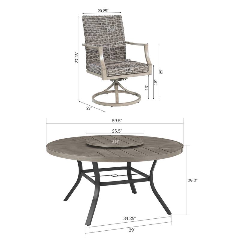 Patio Aluminum Round 59.5" Dining Table With Outdoor Chairs