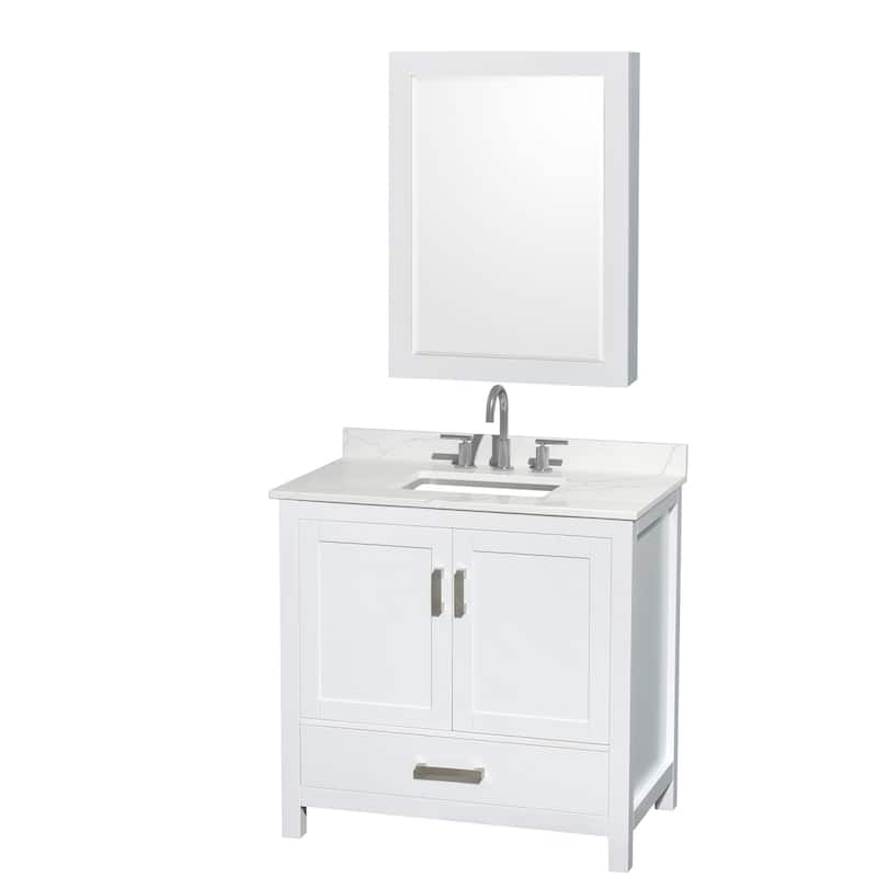 Wyndham Collection WCS141436S-QTZ-US3MED Sheffield 36" Free Standing - White / Giotto Quartz Top / Brushed Chrome