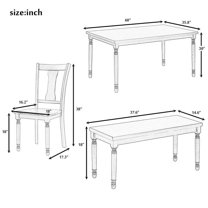 6 PCS Classic Dining Set for 6 - 4 Chairs and 1 Bench