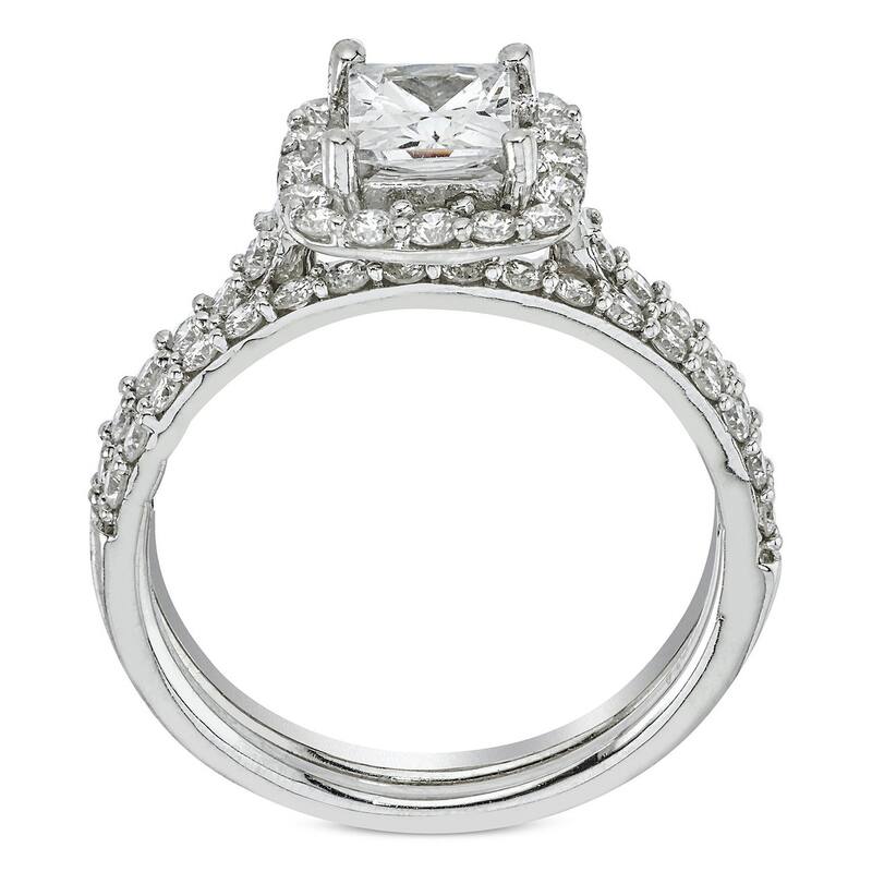 2 ct Princess Cut Halo Diamond Engagement Ring Wedding Set White Gold