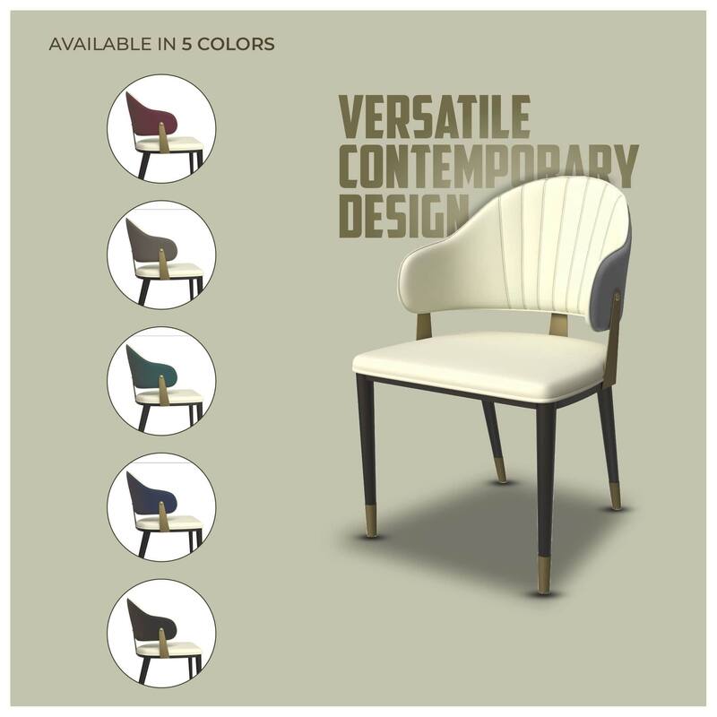 Leather Dining Chair in Iron Set of 2 with Gold Accents Design Modern Ergonomic Side Arm Chair