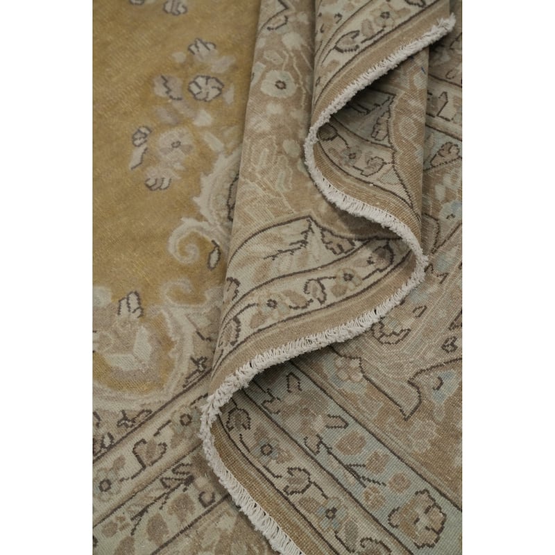 Hand Knotted Oriental 100% Wool Carpet Traditional Floral Yellow & Gold Kerman Area Rug - 12' 9'' X 9' 6''