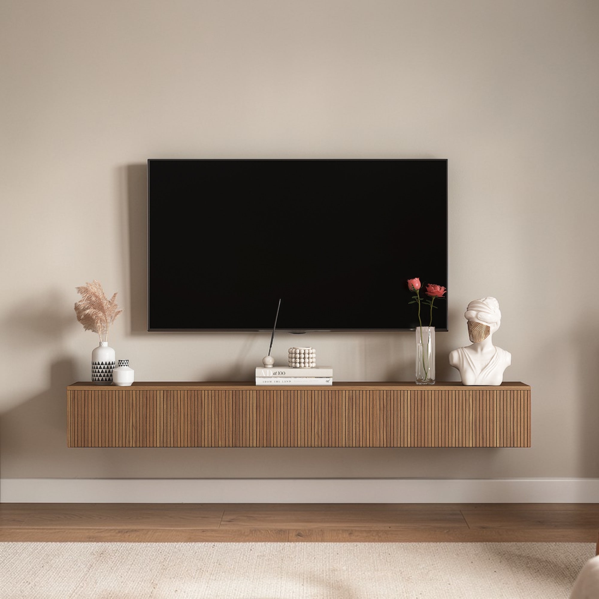 69" Floating TV Stand with 16-Color LED Lights, Wall Mounted Modern Entertainment Center for 55-65 Inch TVs