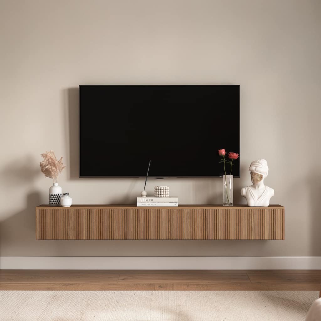 69" Floating TV Stand with 16-Color LED Lights, Wall Mounted Modern Entertainment Center for 55-65 Inch TVs