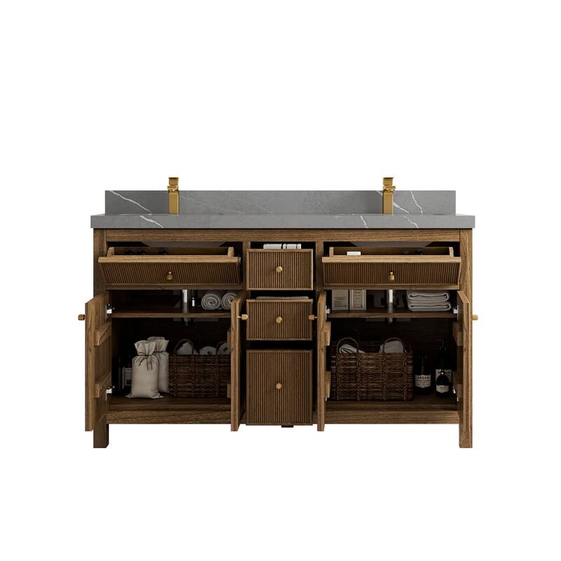 Willow Collections 60 in. W x 22 in. D Sonoma Teak Double Sink Bathroom Vanity with Countertop